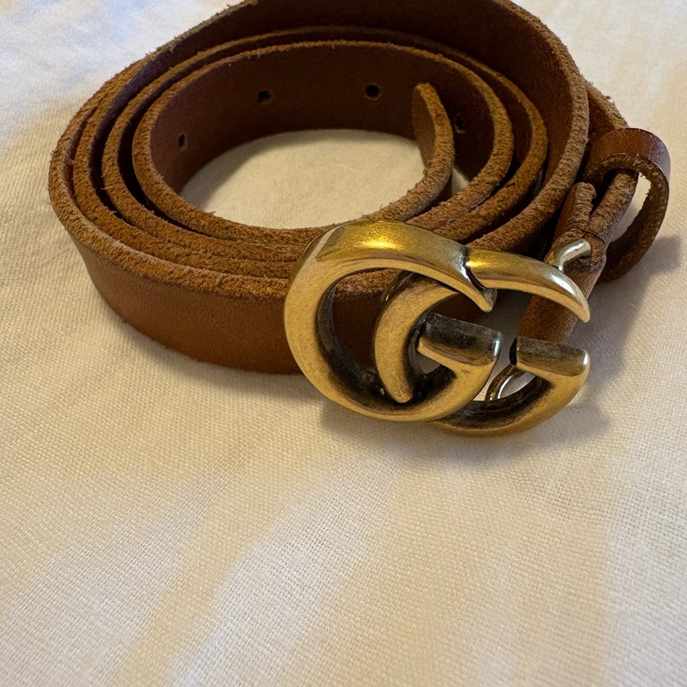 Gucci Marmont small tan leather belt